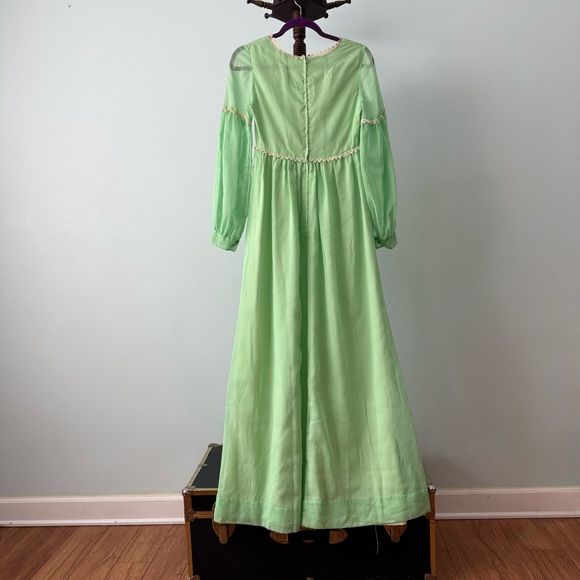 🌿 Vintage 60s Green Prairie Maxi Dress Lace Trim Boho Romantic XS/S 🌿 - Picture 8 of 16